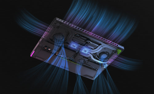 ASUS ROG Strix G16 G614FP-S5062W – indvendig opbygning eller underside; tastaturlayout illustrativt