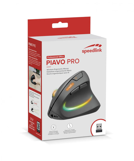Speedlink - PIAVO PRO Illuminated Rechargeable Vertical Ergonomic Mouse - wireless, rubber-black Speedlink