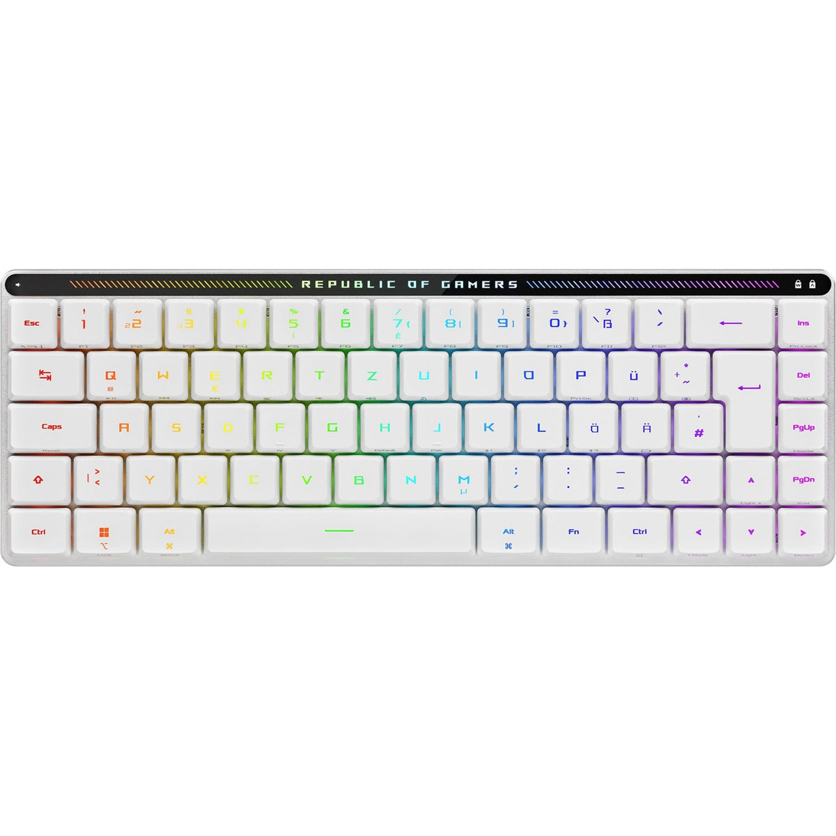 ASUS ROG Falchion RX – hvidt tastatur set ovenfra – producentens layoutillustration