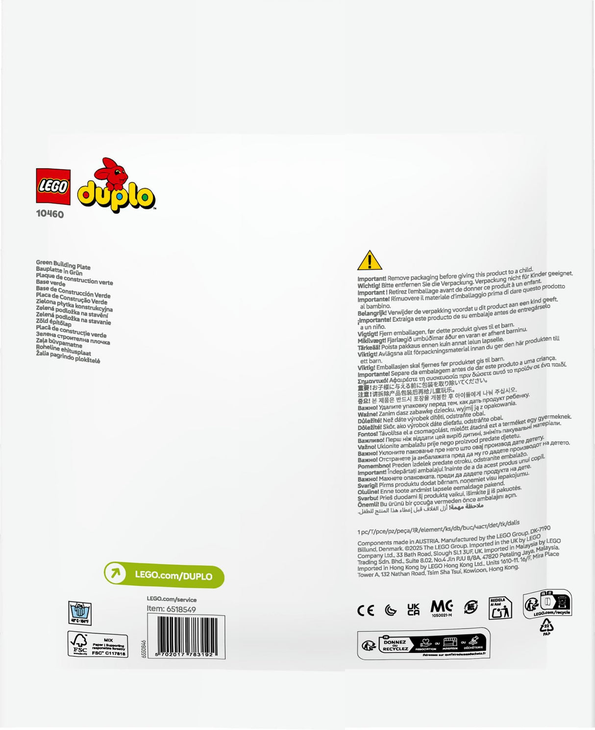 LEGO 10460 DUPLO building plate in green LEGO