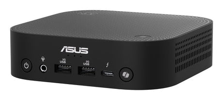 ASUS NUC 14 Pro AI Slim set forfra med USB-porte, lydstik og Copilot-knap