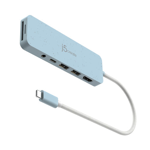 j5create JCD373EC – USB-C multiport-hub – Cyan – Hub fra modsatte side