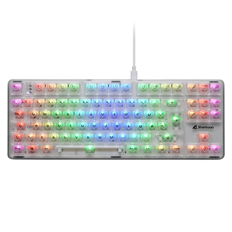 Transparent hvidt Sharkoon Crystal Shark tastatur med RGB-lys