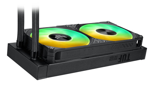 ASUS TUF Gaming LC III 240 ARGB – radiator og slanger set fra enden