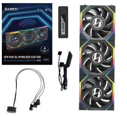 Lian Li UNI FAN SL Kabelloser LCD-Lüfter, 3er-Pack, Schwarz – 120 mm