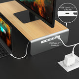 j5create JCT425-N – skærmstativ i træ med USB-C-dock – USB-C-port til opladning illustreret