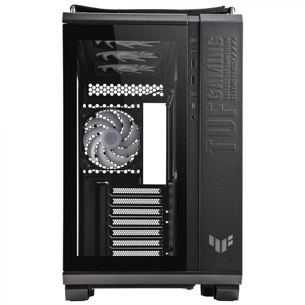 ASUS TUF Gaming GT502 PLUS Gehäuse mit zwei Kammern und Seitenwand aus gehärtetem Glas, Schwarz, mit 4 vorinstallierten 120-mm-ARGB-Lüftern