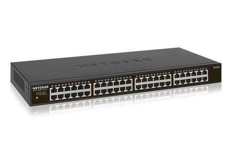 NETGEAR GS348 Gigabit-switch – med metalhus, set skråt
