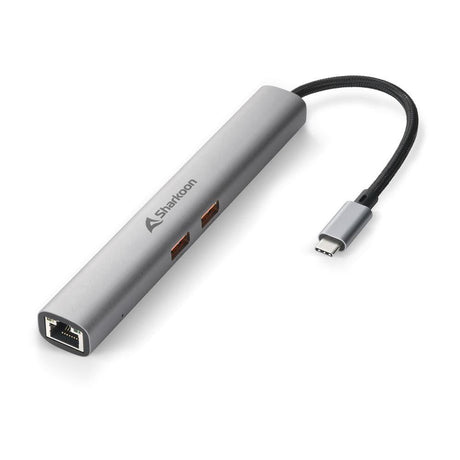 Sharkoon OfficePal Combo Adapter Dark Gray USB-C 10Gbps 4K 60Hz HDMI Gigabit Ethernet Power Delivery Docking Station Sharkoon