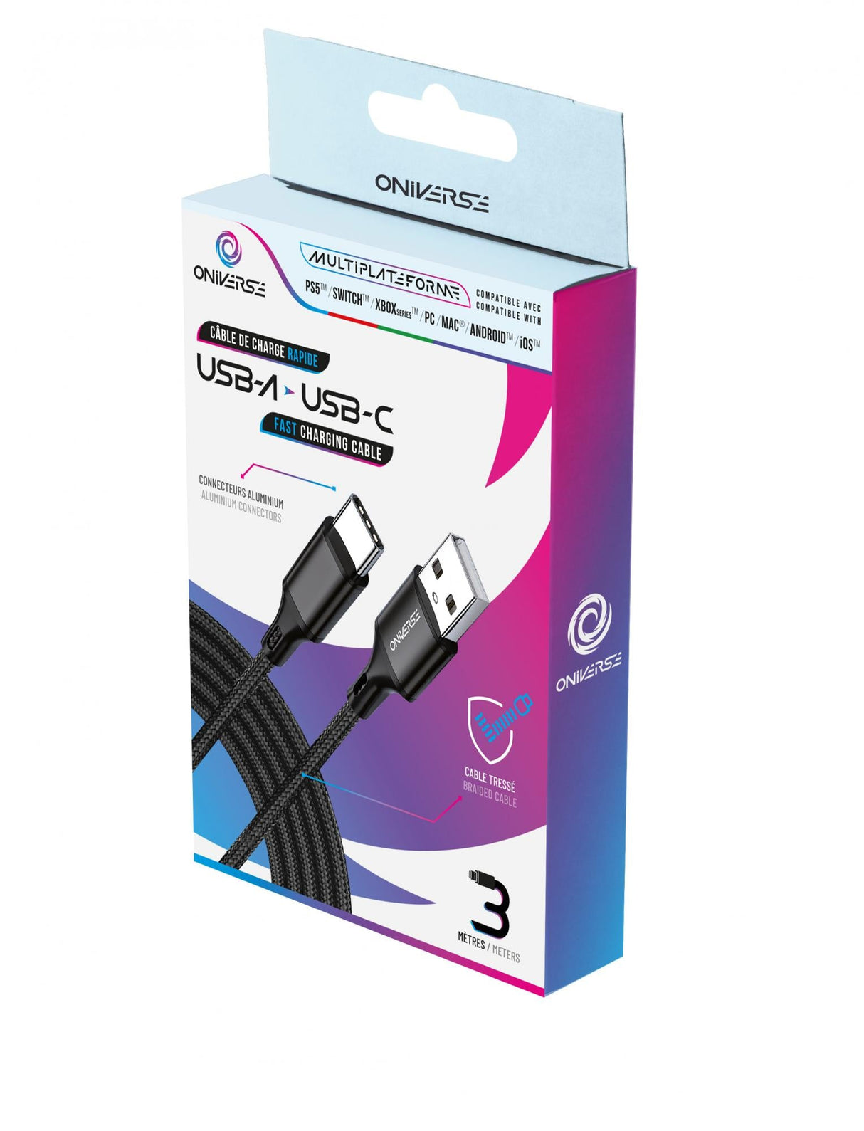 Oniverse Usb-A To Usb-C Charge Cable, 3 M - Black ONIVERSE