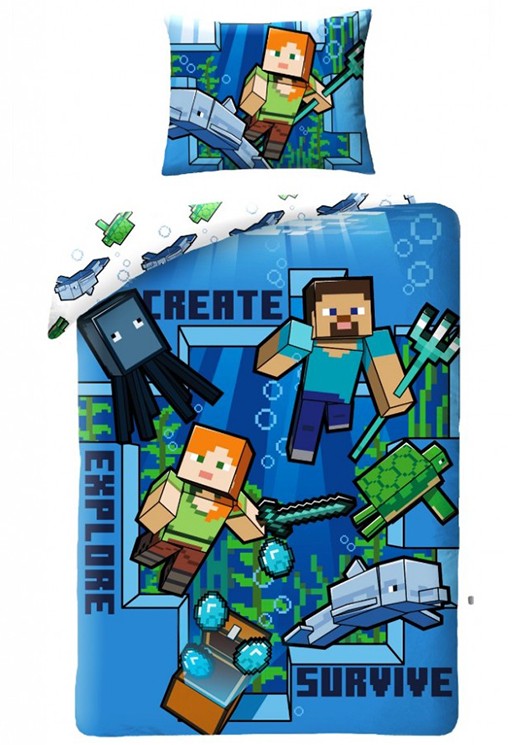 Minecraft Sengetøj - Atlantis - 140×200cm + 70×90 cm Minecraft