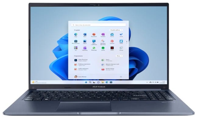 Blå ASUS Vivobook 15 M1502NAQ-BQ034W set forfra med åben skærm og talblok