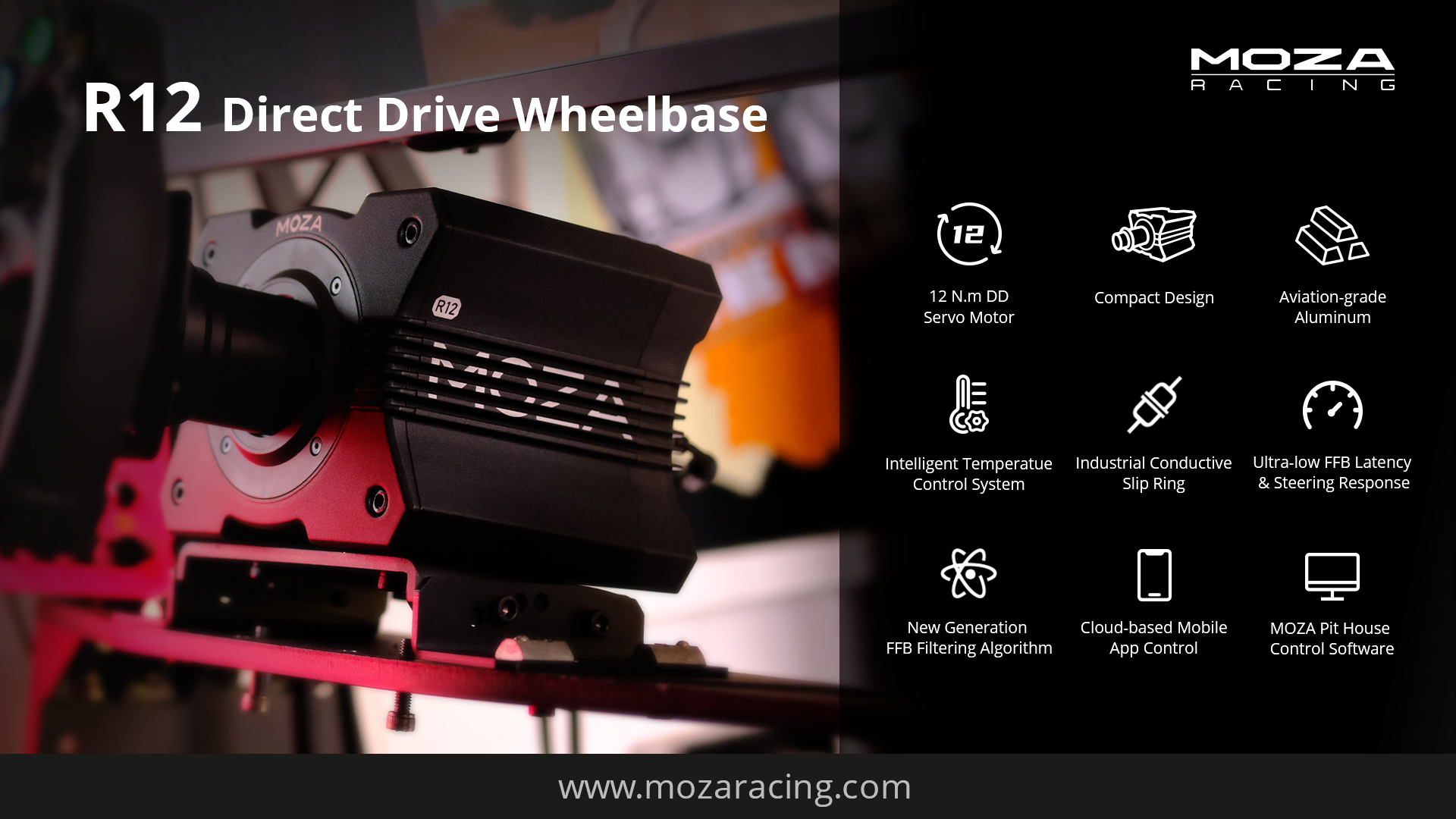 MOZA R12 Direct Drive Wheel Base - 12 Nm