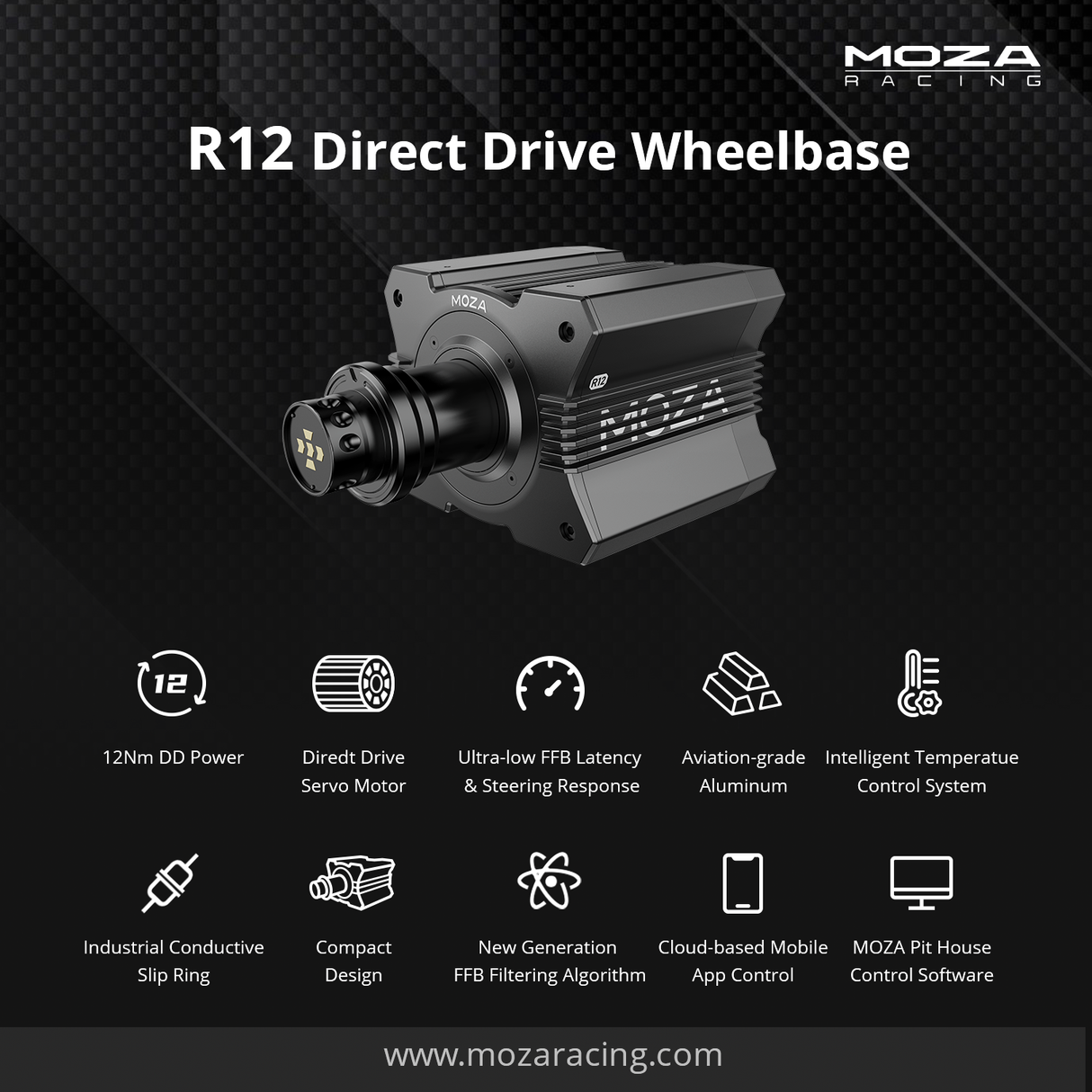 MOZA R12 Direct Drive Wheel Base - 12 Nm