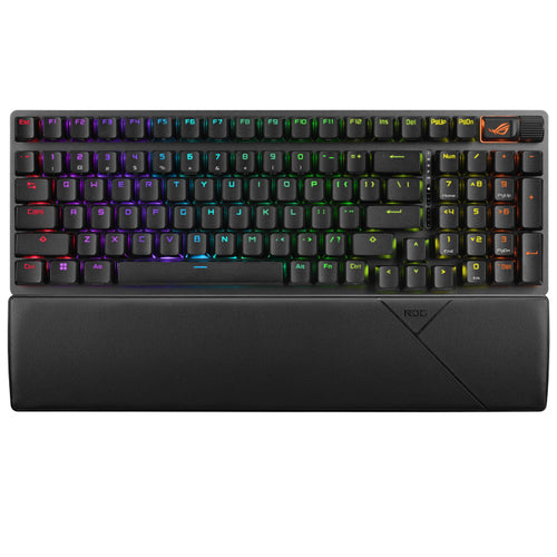 ASUS ROG Strix Scope II 96 Wireless – tastatur og arbejdsflade set ovenfra; layout på billedet er illustrativt