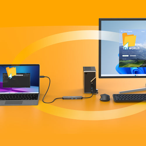 j5create Display Sharing Hub – Til to Windows-computere – Illustration af skærmdeling mellem computere