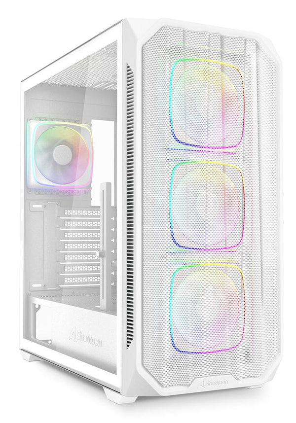 Sharkoon AK5M RGB ATX-kabinet – hvid, mesh, 4 ARGB-blæsere