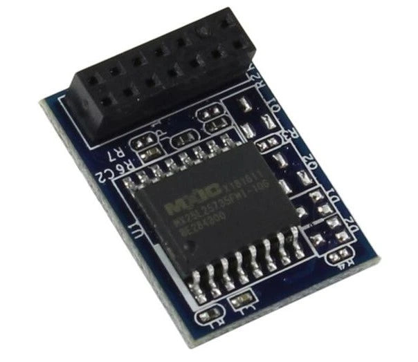 ASUS ASMB9-iKVM-modul med blåt printkort og sort stik, set skråt fra oven