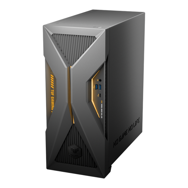 ASUS TUF Gaming T500 i grå set skråt forfra