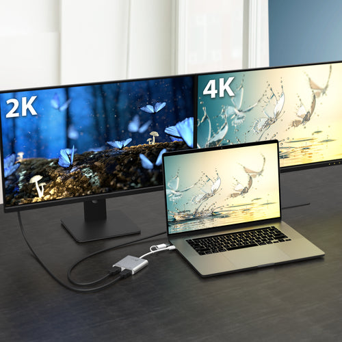j5create JCA365 – USB-C til 2×HDMI-skærmadapter – illustration af to eksterne skærme