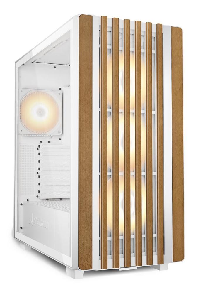 Sharkoon Rebel C70G RGB White Wood Front Tempered Glass 4x 120mm ARGB PWM Fans USB-C ATX Gaming PC Case Sharkoon