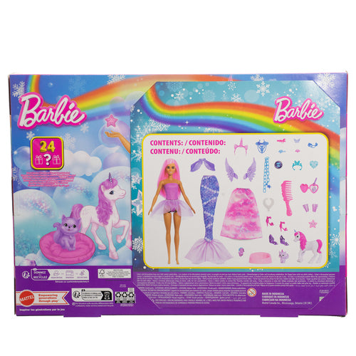 Barbie Fantasy julekalender – Dukke og tilbehør – JFL66 – emballagens bagside