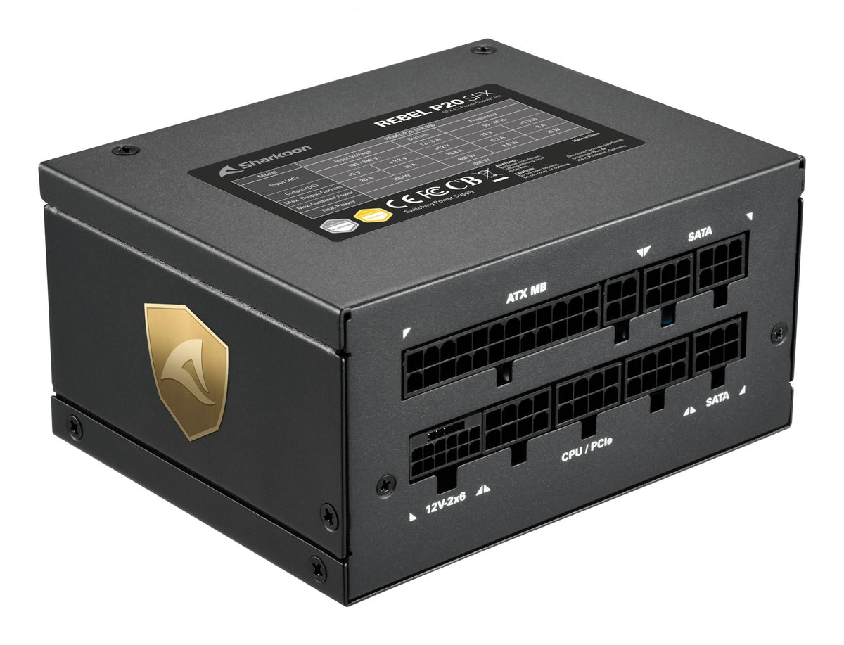 Sharkoon Rebel P20 SFX 750W Black SFX 12V 4.1 Cybenetics Platinum 12V-2x6 Fully Modular Zero RPM Power Supply Sharkoon