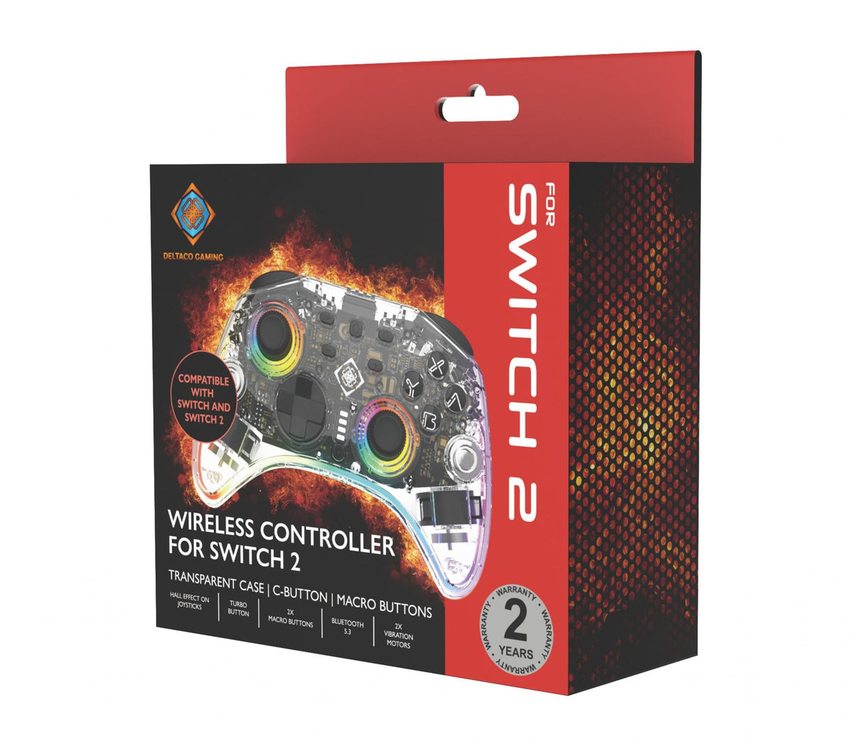 Wireless transparent Switch 2 controller with C-button, RGB deltaco_gaming