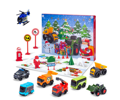 Dickie Toys Micro julekalender – 24 låger – kalender og viste indholdsdele