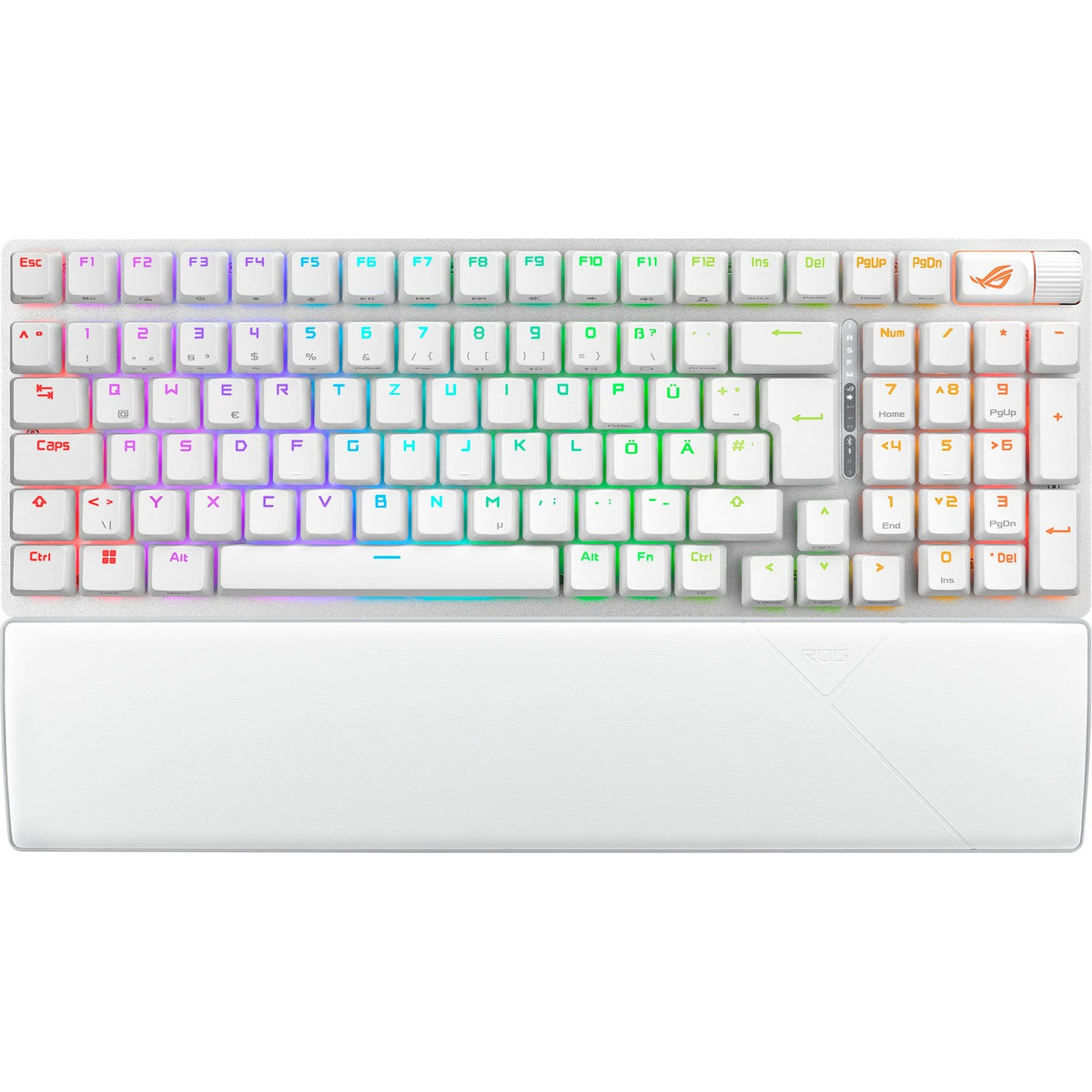 ASUS ROG Strix Scope II 96 – tastatur og håndledsstøtte set ovenfra – layoutillustration