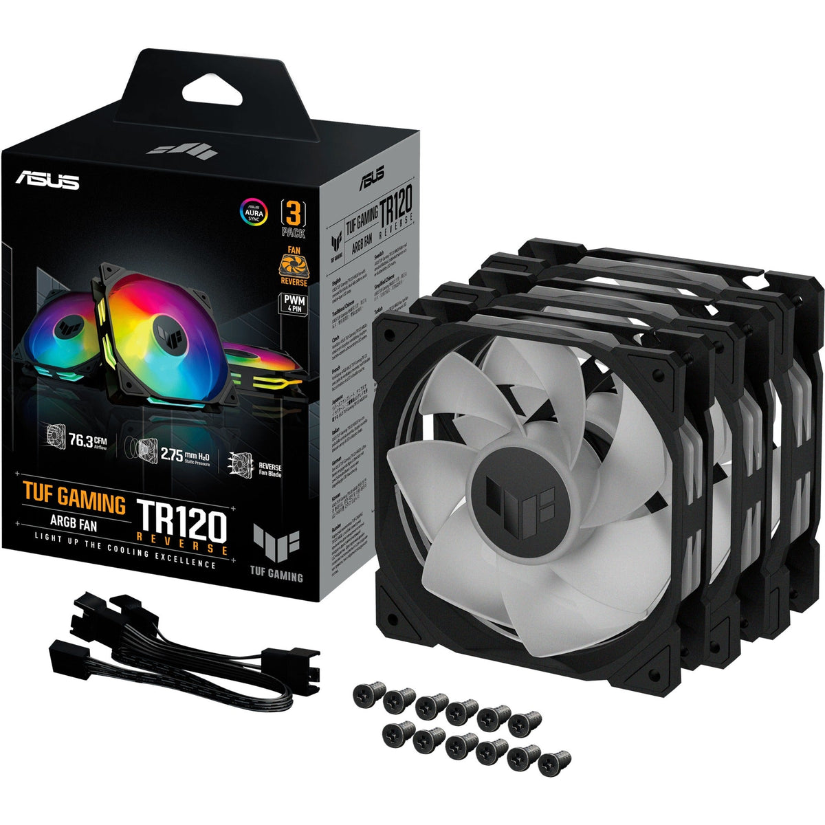 ASUS TUF GAMING TR120 ARGB – kabinetblæser – Sort – Reverse – 3-pak