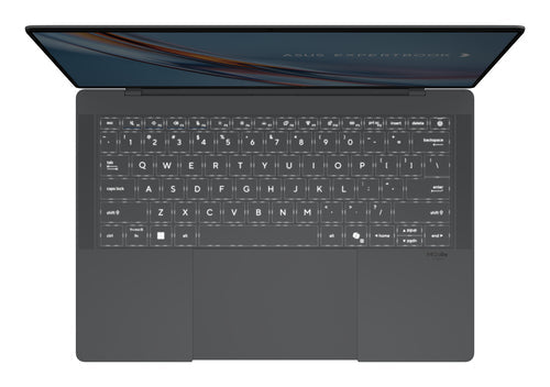 ASUS ExpertBook Ultra B9406CAA-TH1492X – tastatur og arbejdsflade set ovenfra (vinkel 2); layout på billedet er illustrativt
