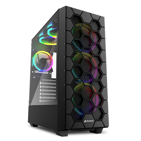 Sharkoon RGB HEX, Tower-Gehäuse (schwarz, Seitenwand aus gehärtetem Glas)