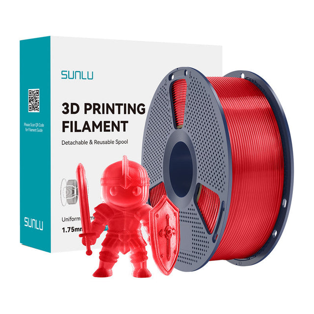 Sunlu PLA+ filament – transparent rød, 1,75 mm, 1 kg