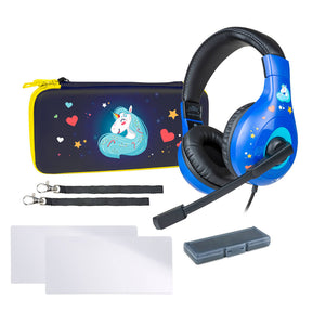 Bigben Essential Unicorn Pack – headset, etui, skærmbeskyttere, spilkortholder og håndledsremme