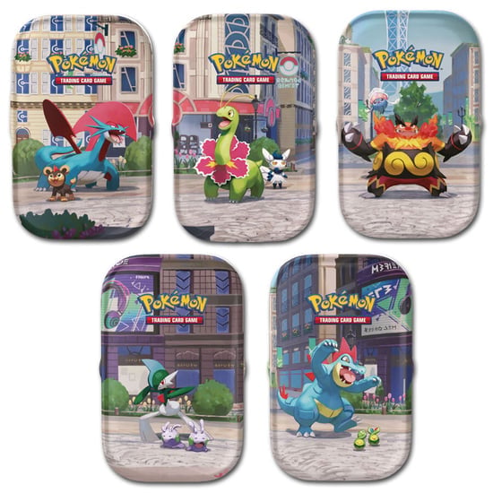 Fem mulige Pokémon Lumiose City Mini Tin-motiver – varen indeholder én assorteret æske