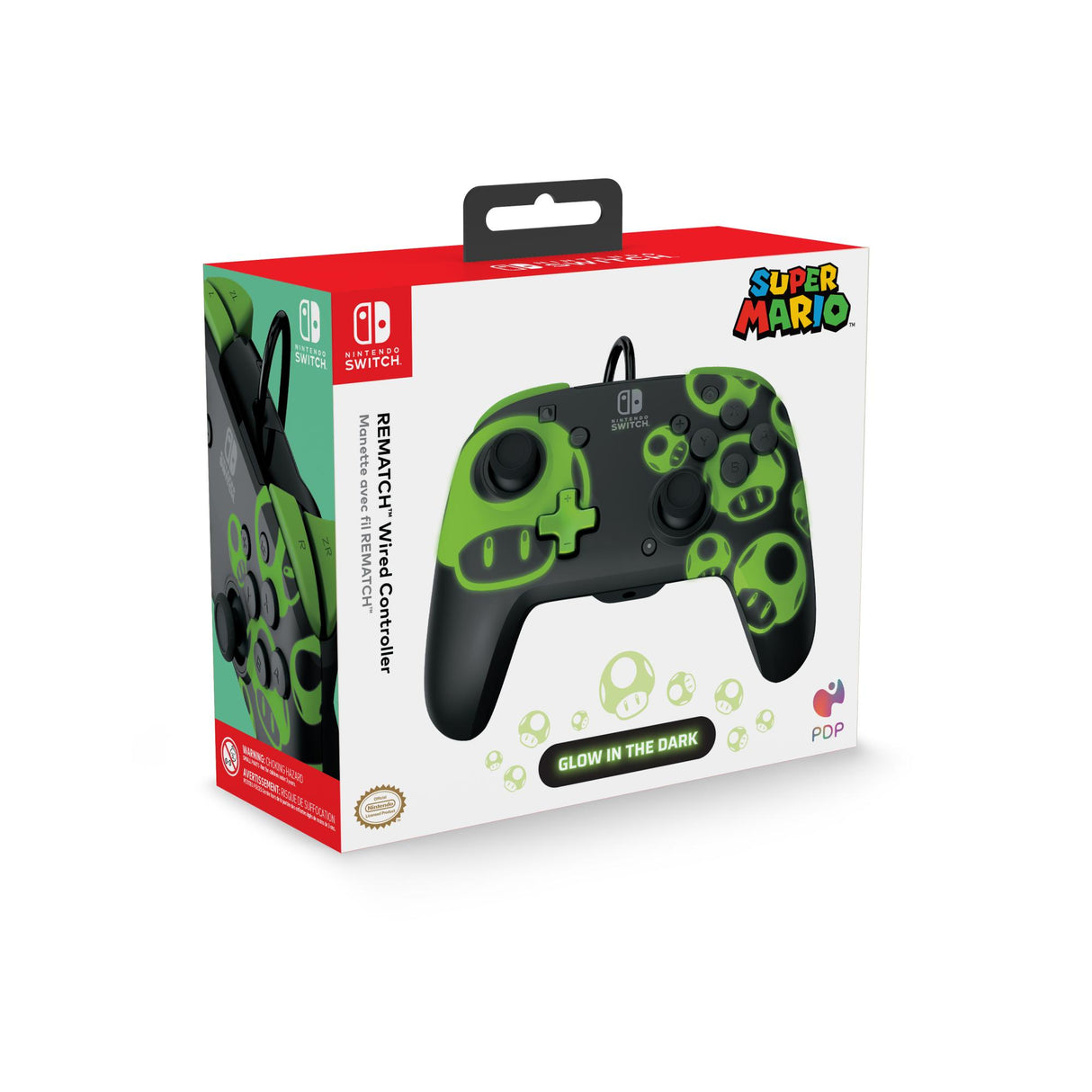 PDP Rematch Kablet Controller - 1Up Glow In The Dark PDP