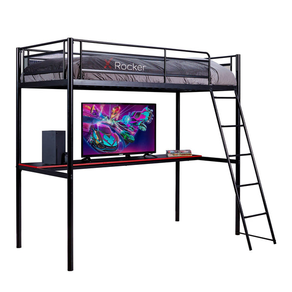 X Rocker HQ High Sleeper højseng med skrivebord – sort/rød