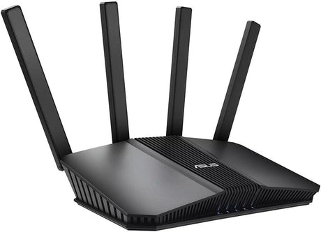 ASUS RT-BE59 sort Wi-Fi 7-router – set skråt forfra