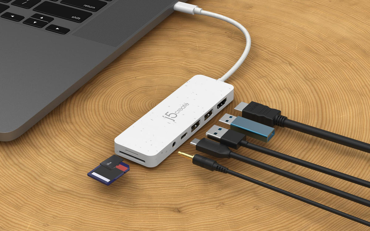 J5 ECO-FRIENDLY USB-C MULTI-PORT HUB WITH POWER DELIVERY - WHITE J5