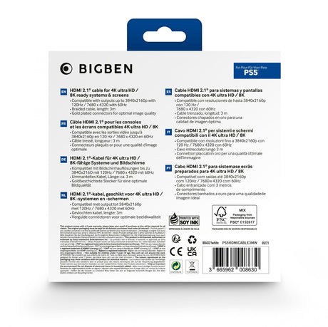 Nacon HDMI Cable 2.1 Braided, 8K - 3m, White Nacon