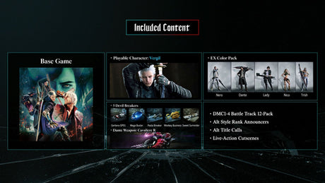 Devil May Cry 5 Devil Hunter Edition – Nintendo Switch 2 – Game-Key Card – illustration af udgavens indhold