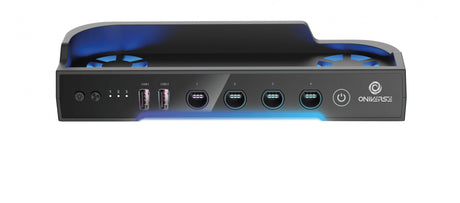 Sort Oniverse-multifunktionsstander til Nintendo Switch 2 – set forfra med USB-porte