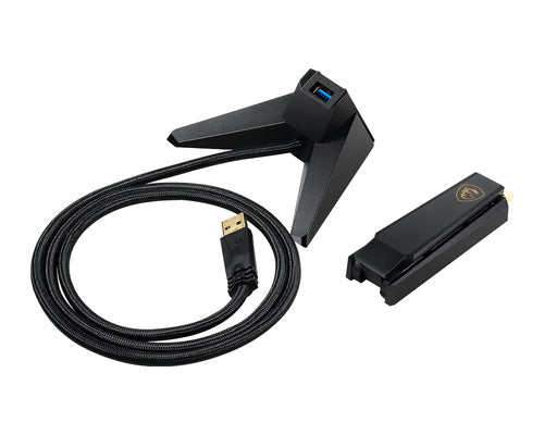 MSI AXE5400 adapter, holder og USB-kabel