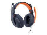 Logitech Zone Learn Wired Over-Ear Headset for Learners, USB-C Kabling Hovedtelefoner Sort Orange Logitech