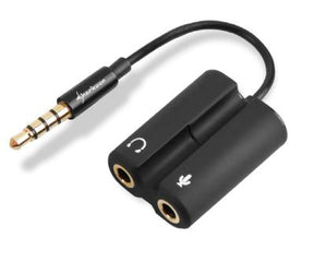 Sort Sharkoon PMP35 adapter med 3,5 mm TRRS-stik og separate indgange til hovedtelefoner og mikrofon