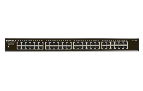NETGEAR GS348 Gigabit-switch – front med to rækker netværksporte