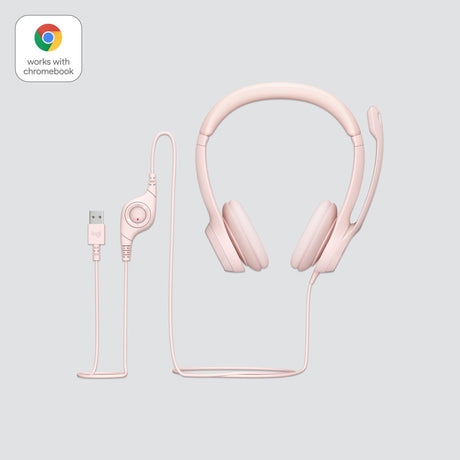 Logitech - H390 Wired Headset for PC/Laptop, Stereo Headphones with Noise Cancelling Microphone, USB-A, ROSE