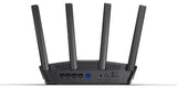 ASUS RT-BE59 sort Wi-Fi 7-router – bagpanel med WAN- og LAN-porte
