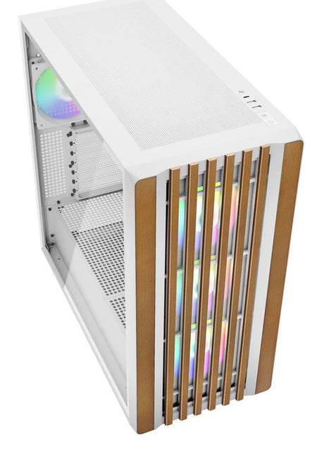 Sharkoon Rebel C70G RGB White Wood Front Tempered Glass 4x 120mm ARGB PWM Fans USB-C ATX Gaming PC Case Sharkoon